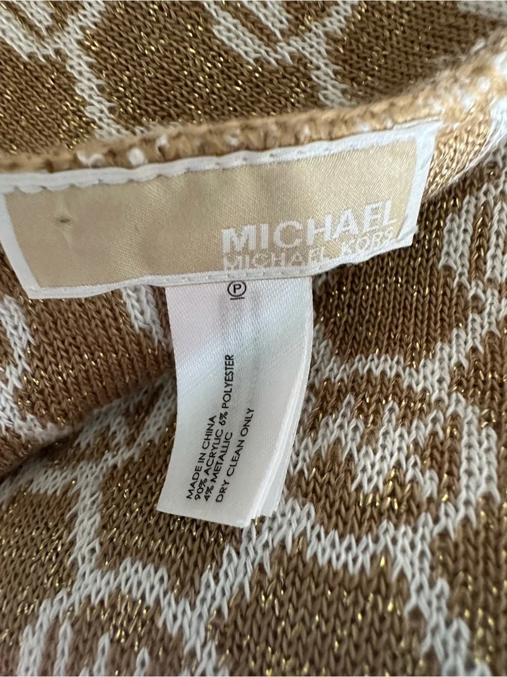 Michael Kors MK Logo Metallic Infinity Scarf Tan Gold Knit